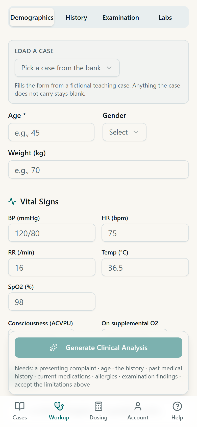The setting picker, and the counter showing how many analyses you have left today.